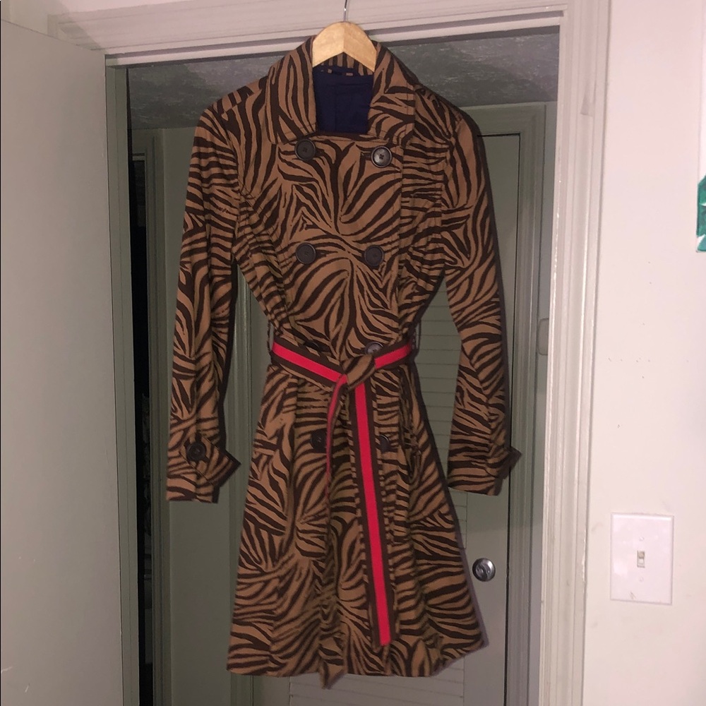 Boden Brown Zebra Print Trench Coat with reversible belt
